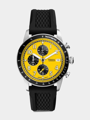 Fossil Sport Tourer Yellow Dial Black Silicone Chronograph Watch