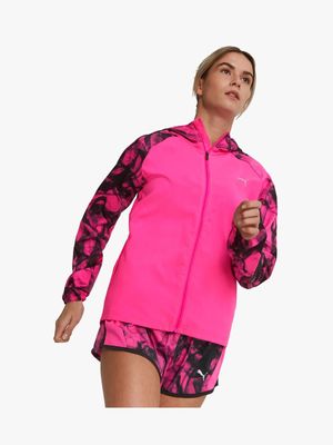Women's Puma Run All Over Print Favourite Pink Woven Jacket