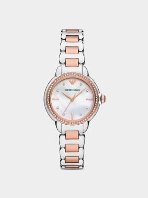 Emporio Armani Silver & Rose Plated Stainless Steel Bracelet Watch