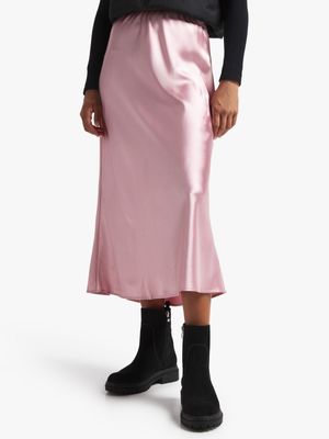 Women's Pink Satin Skirt
