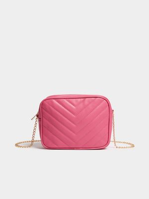 Women's Pink Quilted Crossbody Bag