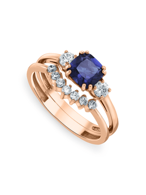 Rose Gold with  Blue & Clear Cubic Zirconia Twinset Ring