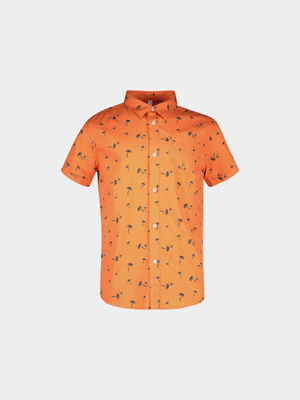 Older Boy's Orange Palm Print Short Sleeve Shirt