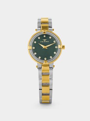 Ferro Women’s Two Tone Green Dial Bracelet Watch
