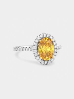 White Gold 1.73ct Yellow Lab Grown Diamond Women’s Oval Halo Ring