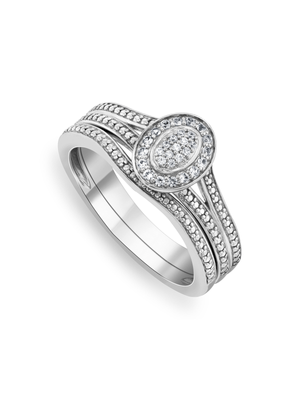White Gold Created Sapphire & Diamond Oval Dream Women’s Twinset Ring