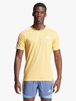 Mens adidas Own The Run 3-Stripes Yellow Tee