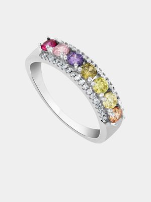 Sterling Silver Rainbow Cubic Zirconia Women’s Promise Ring