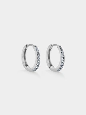 Sterling Silver Diamond & Created White Sapphire Curve Hoop Earrings