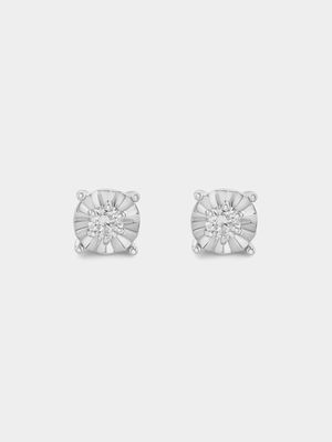 Sterling Silver Lab Grown Diamond Round Illusion Stud Earrings
