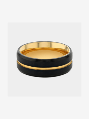 Stainless Steel 2-Tone Gold Plated Centre Stripe Ring