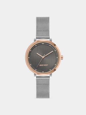 Nine West Women's Grey Dial, Rose Gold & Silver Plated Mesh Watch