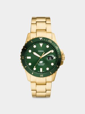 Fossil Blue Gold Plated Stainless Steel Green Dial Bracelet Watch