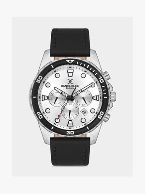 Daniel Klein Men's Silver Plated & Black Leather Chronograph Watch