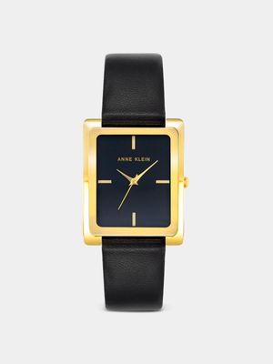 Anne Klein Women's Gold Plated & Black Leather Watch
