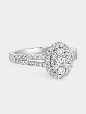 White Gold 0.6ct Lab Grown Diamond Oval Halo Cluster Ring