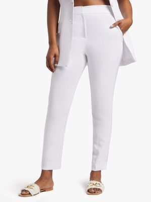 Women's White Skinny Structured Trousers