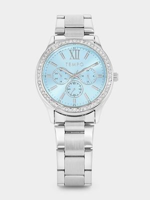 Tempo Silver Plated Baby Blue Dial Bracelet Watch
