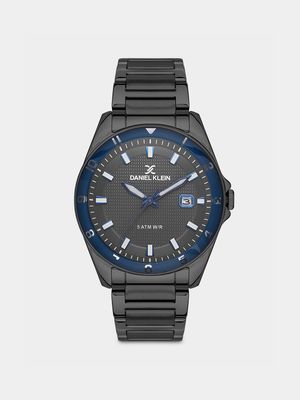 Daniel Klein Gunmetal Plated Blue Dial Bracelet Watch