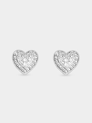 Sterling Silver Lab Grown Diamond Heart Stud Earrings