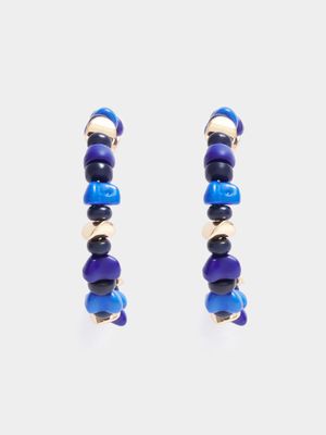 Women's Blue Bead Hoop Earrings