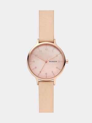 Skagen Women's Anita Rose Gold Plated Stainless Steel & Nude Leather Watch