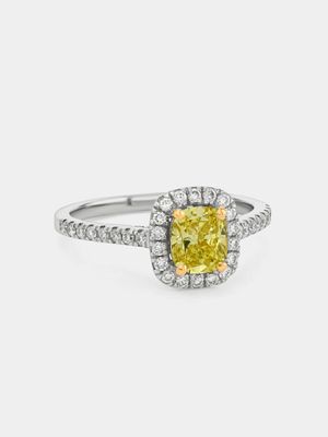 White Gold 1ct Yellow Lab Grown Diamond Women’s Cushion Halo Ring