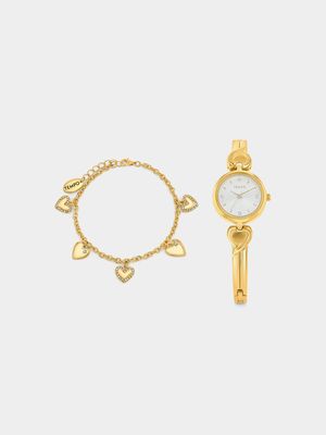 Tempo Gold Plated Silver Dial Skinny Bracelet Watch