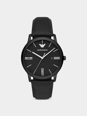 Emporio Armani Black Plated Stainless Steel Leather Watch