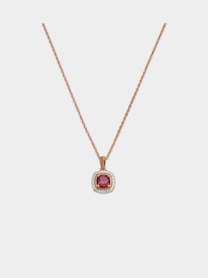 Rose Gold Diamond & Rhodolite Cushion Halo Pendant
