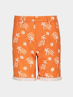 Older Boy's Orange Printed Chino Shorts