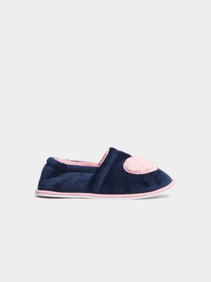 Younger Girl's Navy & Pink Heart Slippers