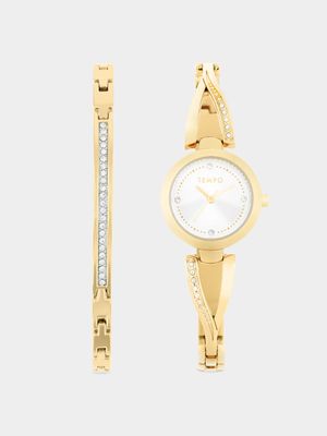 Tempo Ladies Gold Plated Bangle Watch & Bracelet Set