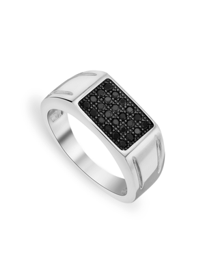 Sterling Silver & Black Cubic Zirconia Pave Men's Dress Ring