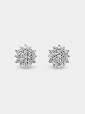 Sterling Silver Lab Grown Diamond Starburst Cluster Stud Earrings