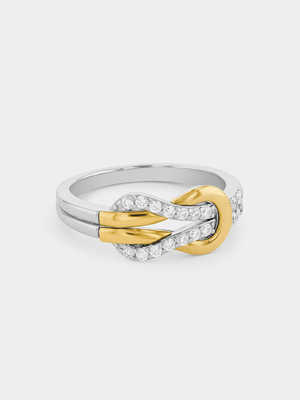 Yellow Gold & Sterling Silver, Cubic Zirconia Love Knot Promise Ring