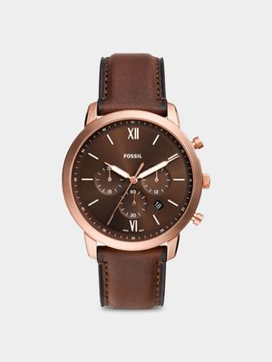 Fossil Neutra Rose Plated Stainless Steel Brown Leather Chronograph Watch