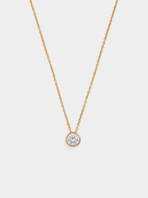 Gold Plated Sterling Silver Cubic Zirconia Round Tube Pendant