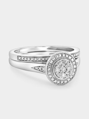Sterling Silver Lab Grown Diamond Round Halo Twinset Ring