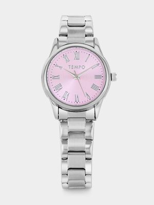 Tempo Silver Plated Pink Dial Bracelet Watch