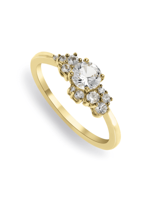 5ct Yellow Gold Created White Sapphire & Diamond Asymmetrical Ring
