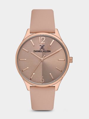 Daniel Klein Rose Plated Rose Tone Dial Light Brown Leather Watch