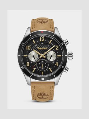 Timberland Men's Hooksett Stainless Steel Brown Leather Chronograph Watch