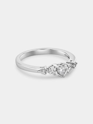 Sterling Silver Cubic Zirconia Multi-Stone Hearts Ring