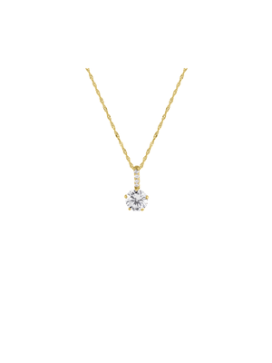 Yellow Gold Cubic Zirconia Bale Solitaire Pendant on a  Chain