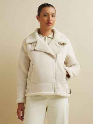 Women's Iconography Shearling Biker Jacket Cream