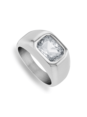 Stainless Steel Cubic Zirconia Men's Solitaire Dress Ring