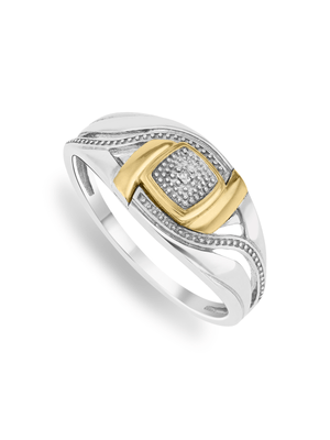5ct Yellow Gold & Sterling Silver Diamond Cushion Swirl Ring