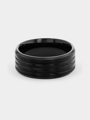 Stainless Steel Black Plated Men's Multi Groove Ring