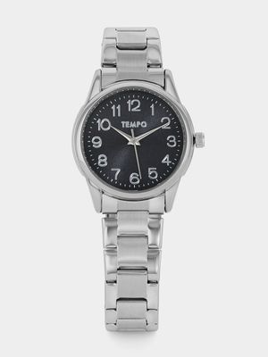 Tempo Silver Plated Black Dial Bracelet Watch